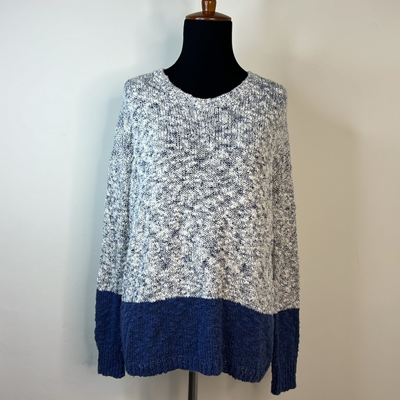 VINCE MARBLED Blue COLORBLOCK ROUNDNECK LONG SLEEVE SWEATER XS - Picture 3 of 8